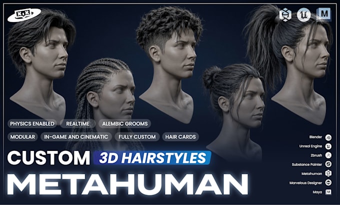 create ultra realistic 3d hair and grooms
