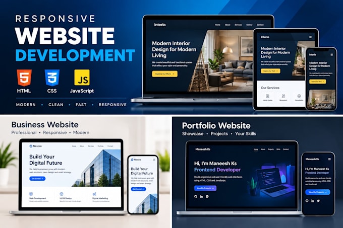 build responsive HTML CSS javascript website