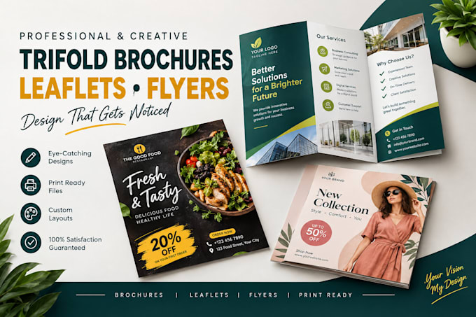 design professional trifold brochures, leaflets, and flyers