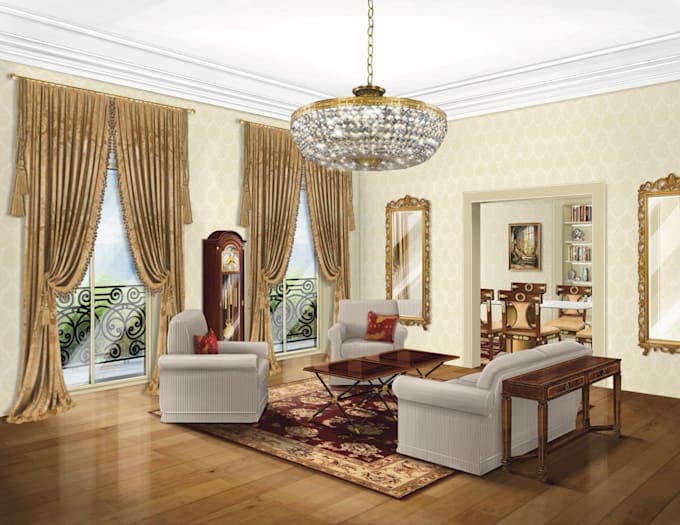draw a realistic classic interior concept sketch