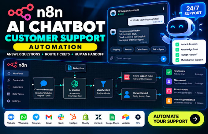 build n8n ai chatbot and customer support automation