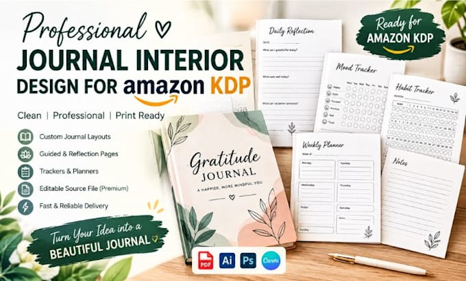 design a professional journal interior for amazon KDP