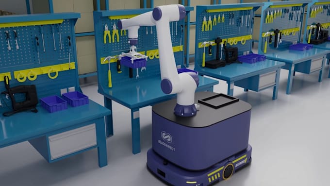 create 3d industrial animation robotic warehouse automation conveyor workflows