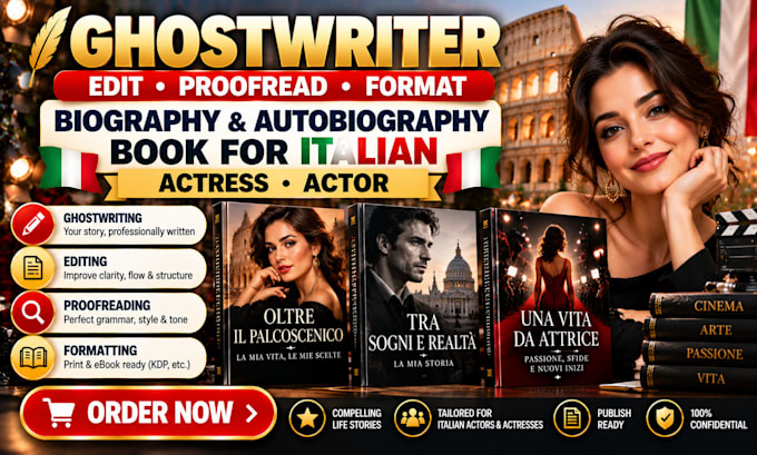 ghostwrite edit proofread biography autobiography book for italian actress actor