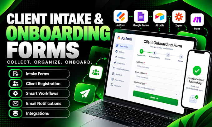 create client intake forms and onboarding workflows