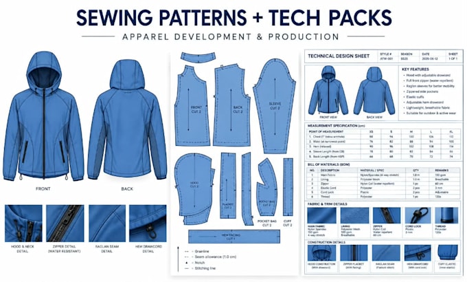 create activewear sewing patterns and fashion tech packs