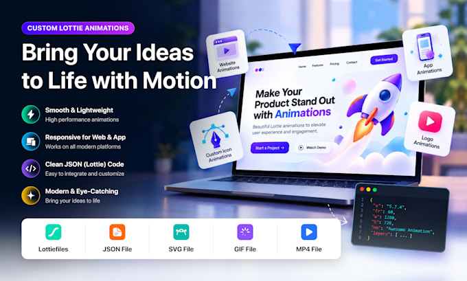 create custom lottie json animations for your website or app