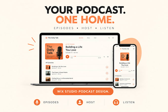 build a wix studio podcast website with an episode library, RSS feed integration