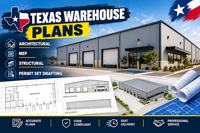 draft texas warehouse architectural, permit drawing , mep and structural plans