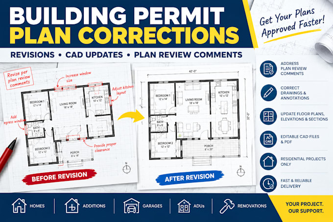 revise architectural plans to address building permit comments