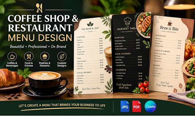 design a modern cafe menu, coffeeshops and restaurant menu