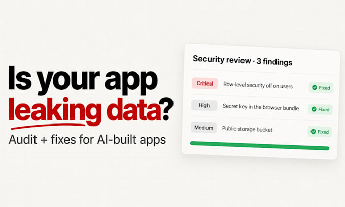 audit and fix security issues in your lovable, bolt or supabase app