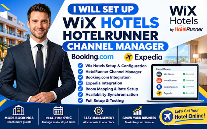 set up wix hotels hotelrunner booking com and expedia channel manager
