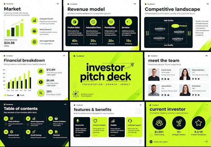design professional investor pitch deck and startup presentation