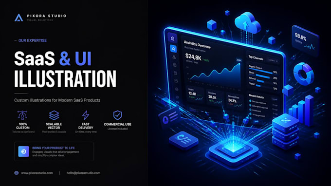 design custom isometric saas tech illustrations and UI onboarding graphics
