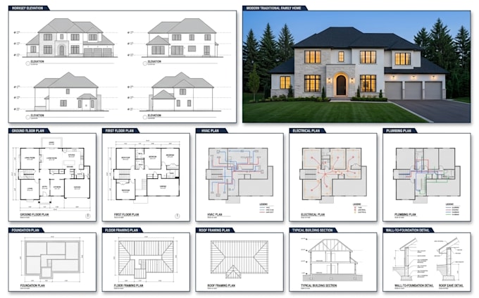 create 2d floor plans, architectural, structural and mep permit drawings