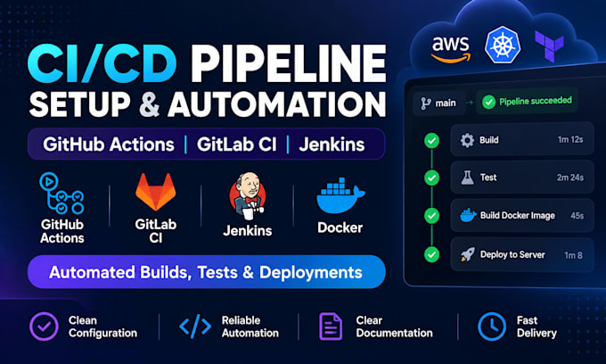 set up ci cd pipelines using github actions, gitlab or jenkins