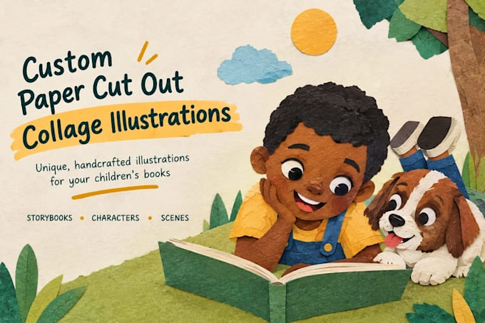 create paper cut collage illustrations for childrens books