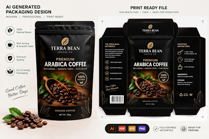 convert ai generated packaging design into print ready vector file, box design