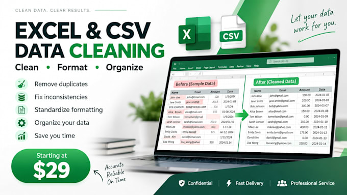 clean, organize and format excel and CSV data