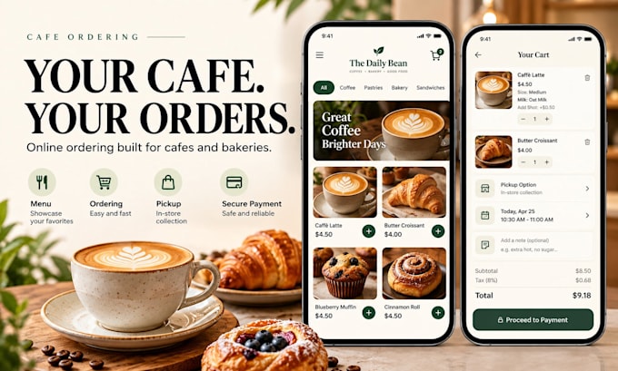 build your cafe or bakery online ordering app and website with zero commission