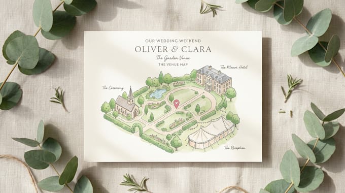 design a custom wedding map, invitation map, venue map illustration