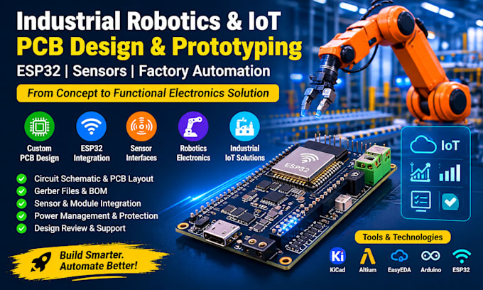 factory industrial robotic machine iot pcb esp32 sensor electronics prototype