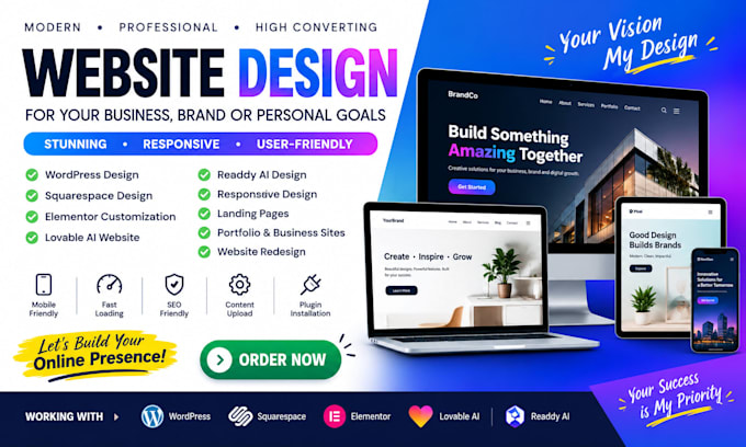 design responsive wordpress squarespace elementor lovable ai readdy websites