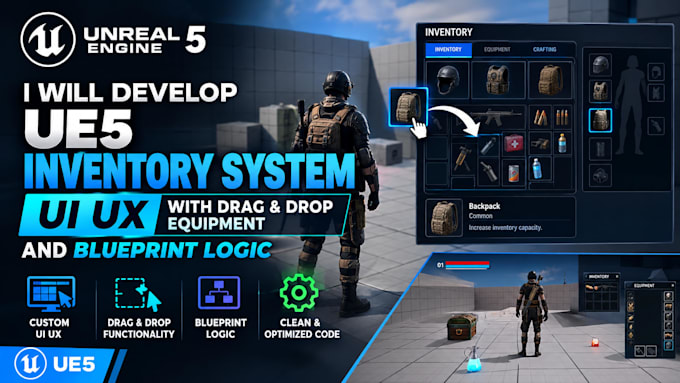 develop ue5 inventory system UI UX with drag drop equipment and blueprint logic