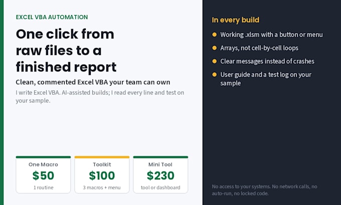 one click excel to PDF CSV report automation in 24h