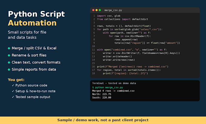 write a small python script to automate a repetitive file or data task