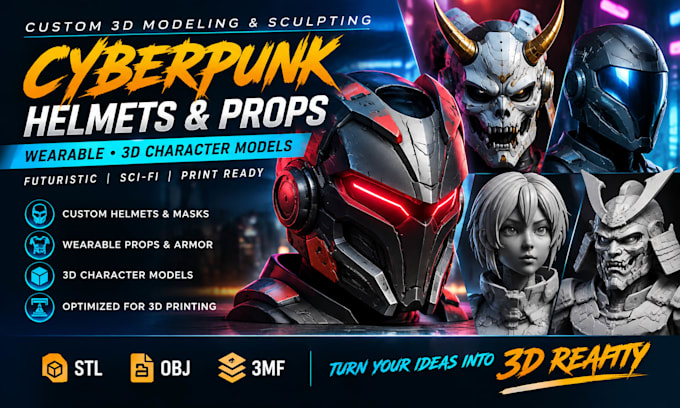 create futuristic cyberpunk helmets wearable props and 3d character models