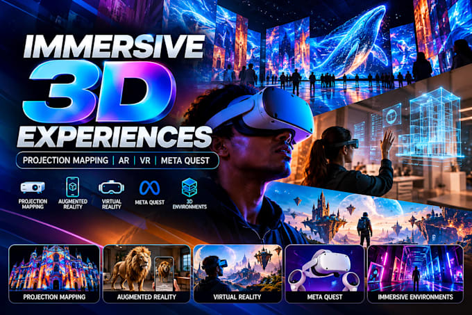 create immersive 3d environments for projection mapping, ar VR and meta quest