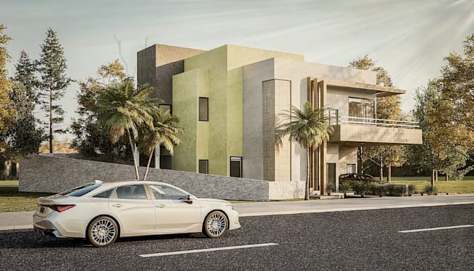 3dmid rise apartment, multi unit residential space, balcony exterior layout, cgi