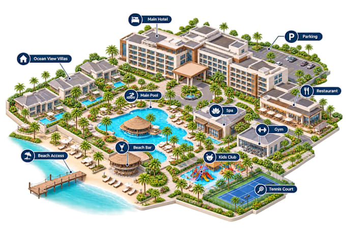 design interactive svg hotel maps, campus, school map for your website