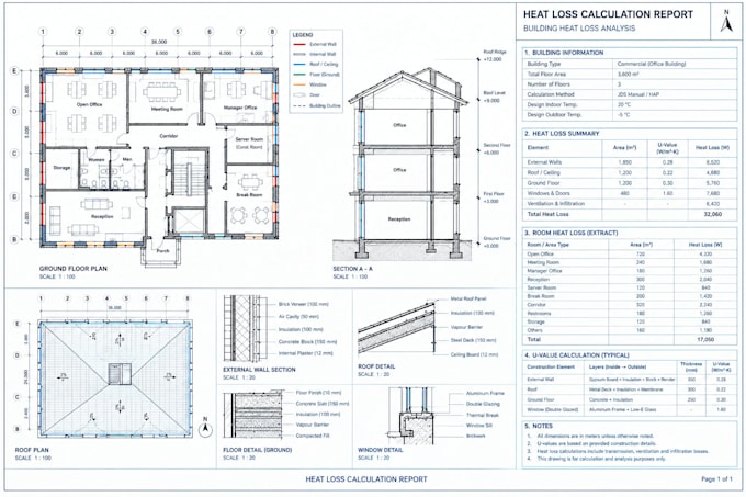 provide a complete heat loss calculation report for your project