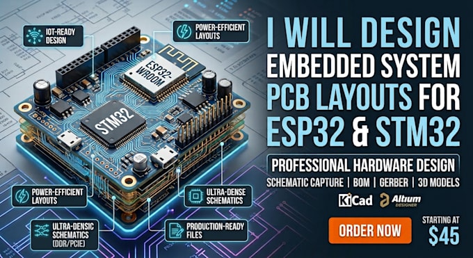 design embedded system pcb layout for esp32 and stm32