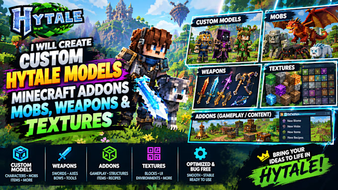 create custom hytale models, minecraft addons, mobs, weapons and textures