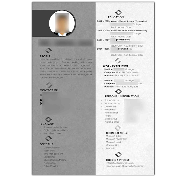 design and format a professional resume or CV