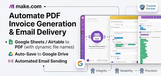 automate PDF invoice generation and email delivery with make com