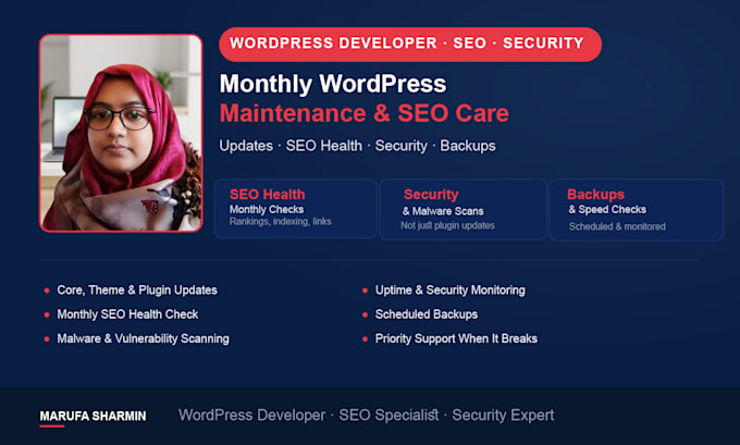 do monthly wordpress maintenance, SEO and security