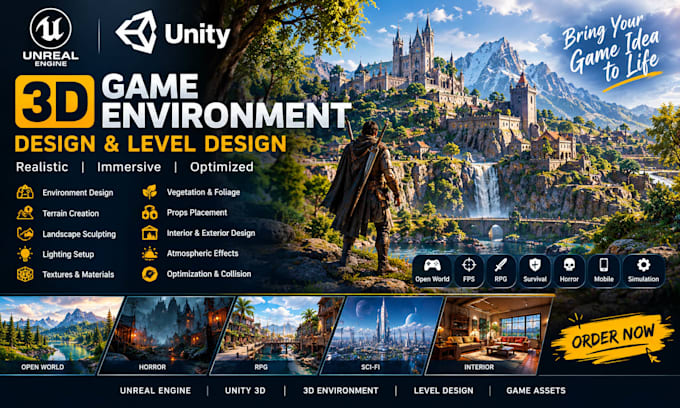 design 3d game environment, unity game environment, ue5 environment, game assets