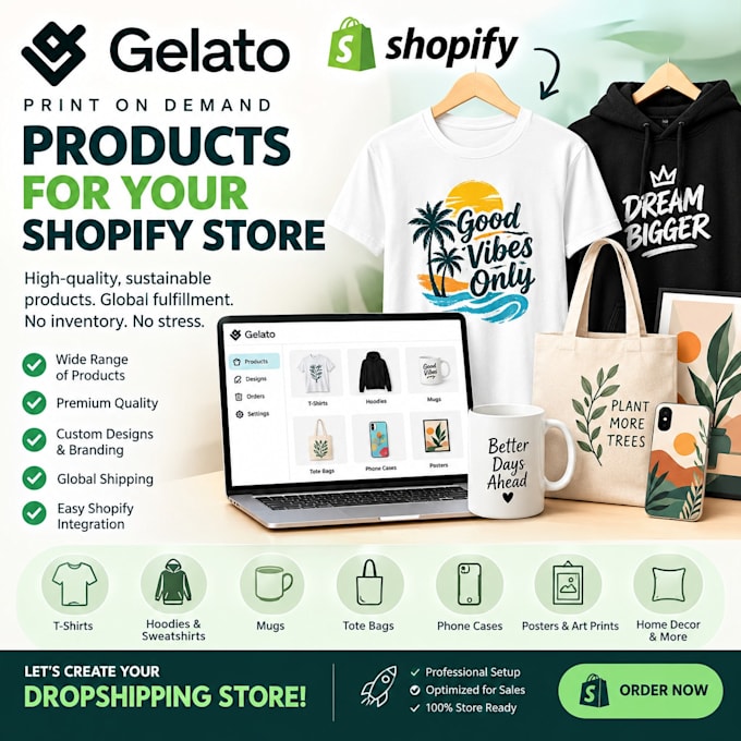 set up gelato print on demand products for shopify store