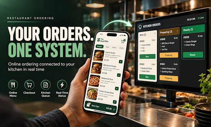 build a restaurant ordering system with admin and kitchen display