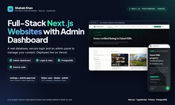 build a full stack nextjs website with admin dashboard and database