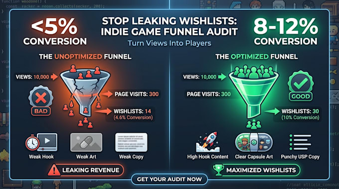 review your steam page and indie game ads