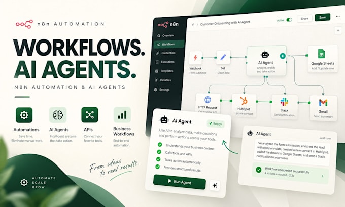 build n8n ai agents, workflow automation and API integrations