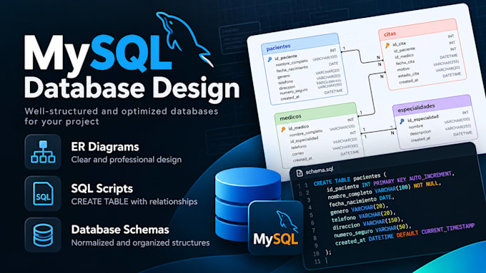 design a mysql database with er diagrams and sql scripts