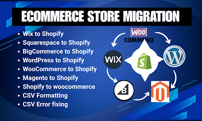 migrate wix squaresapce bigcommerce wordpress magento woocommerce to shopify