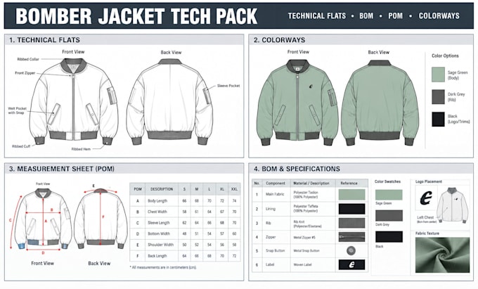create professional bomber jacket and streetwear tech pack for you
